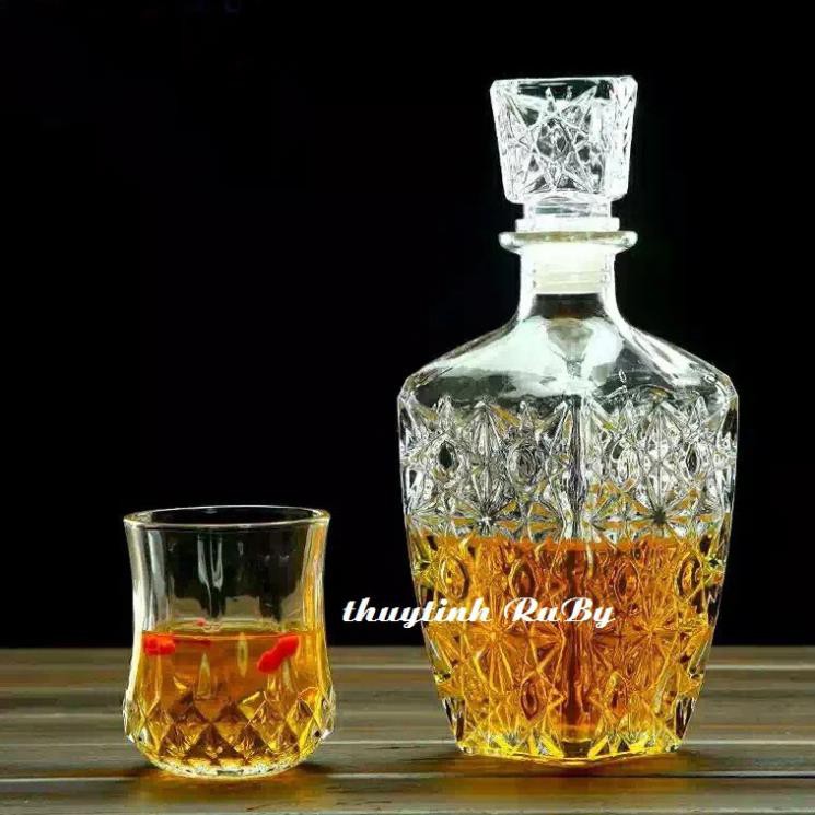 Combo 4 Bình Rượu Thủy Tinh Pha Lê 800ml - 1000ml, Chai Trưng Rượu Kiểu đẹp