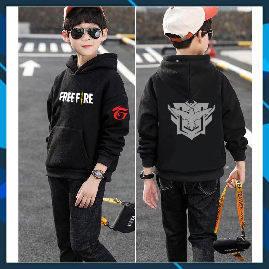 (SALE 50%) Áo Hoodie WinBeen Bé Trai Màu Đen Game Free Fire Dầy Ấm Loại Áo Khoác Chui Đầu Game Mới