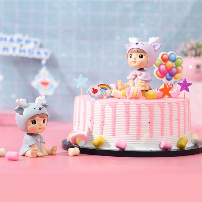 [SIÊU RẺ❤️] – Tượng Em bé tuần lộc (1 Cặp) - Trang trí bánh sinh nhật bánh kem