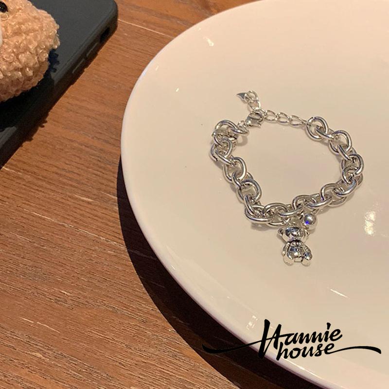 Vòng tay dây xích dày bằng kim loại mặt hình gấu có thể điều chỉnh dành cho nữ