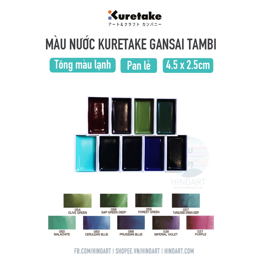 Pan lẻ màu nước Kuretake Gansai Tambi watecolor - 4.5 x 2.5cm 18 màu