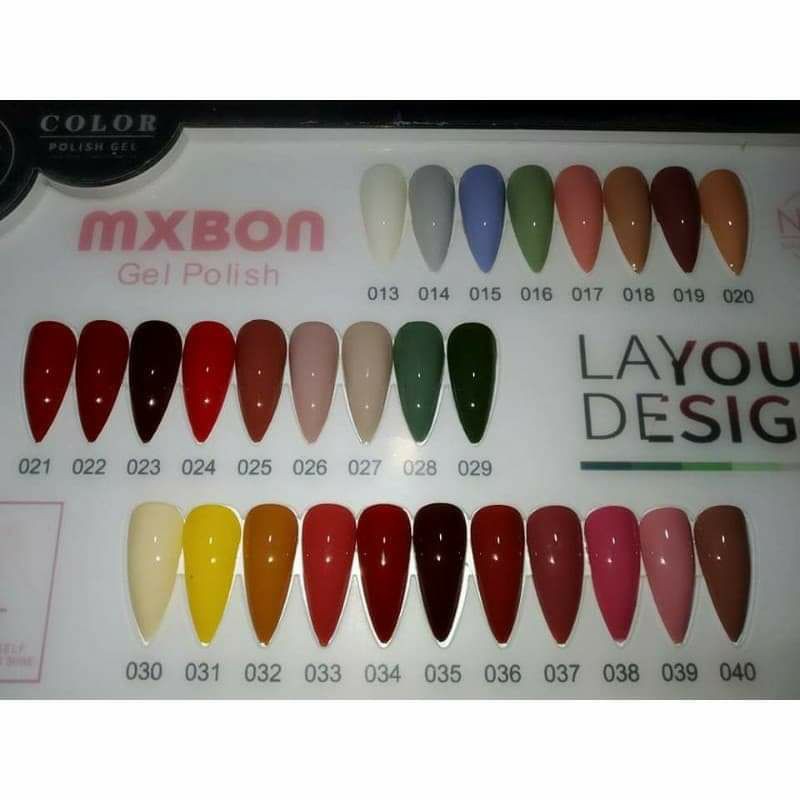 Sơn gel mxbon sang chảnh loại đẹp. chất sơn mướt màu đẹp. có 88 màu. mua cả bảng tặng bảng màu sang trọng..