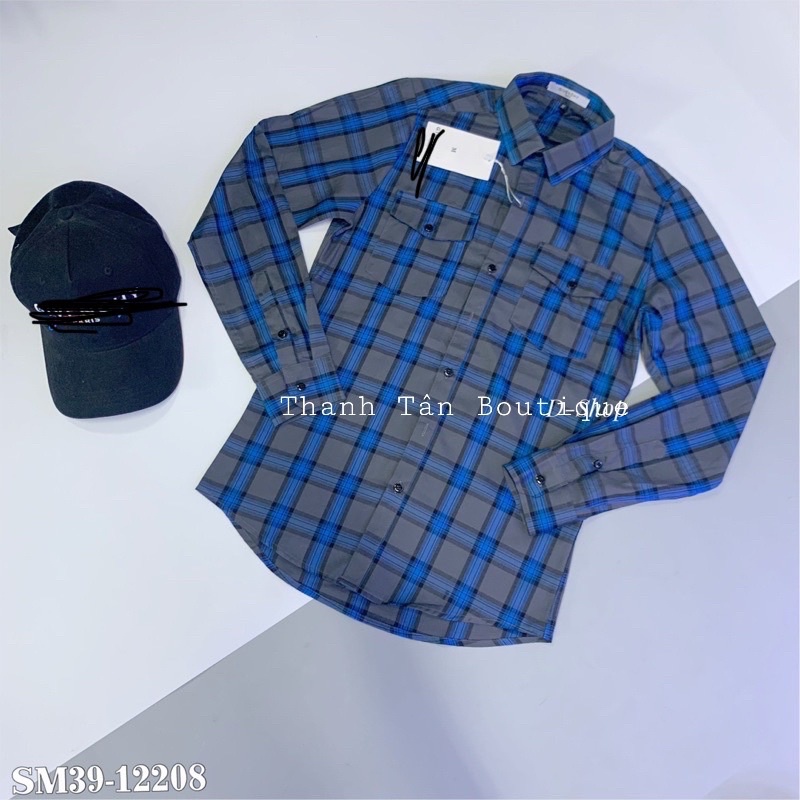 Áo sơ mi bbr nam dài tay kẻ sọc caro , chất liệu cotton không phai màu thấm hút mồ hôi