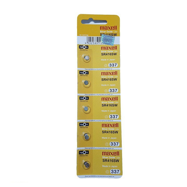 Vỉ 5 viên Pin SR416SW 337 Pin Đồng Hồ SR416 Maxell Nhật Chính Hãng