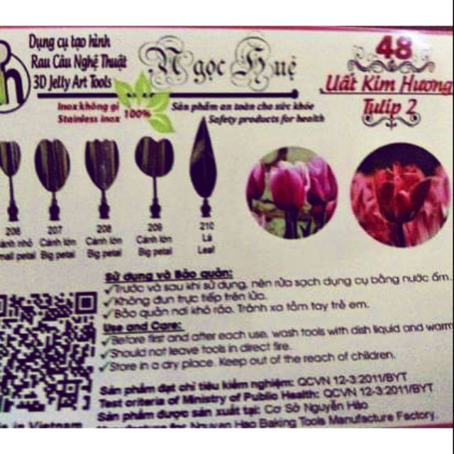 Dụng cụ rau câu 3D Ngọc Huệ (bộ 5 kim số 48 - hoa tulip 2)