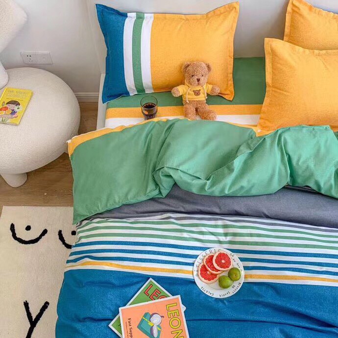 Bộ Chăn Ga Cotton Poly Emmidecor Mẫu kẻ màu