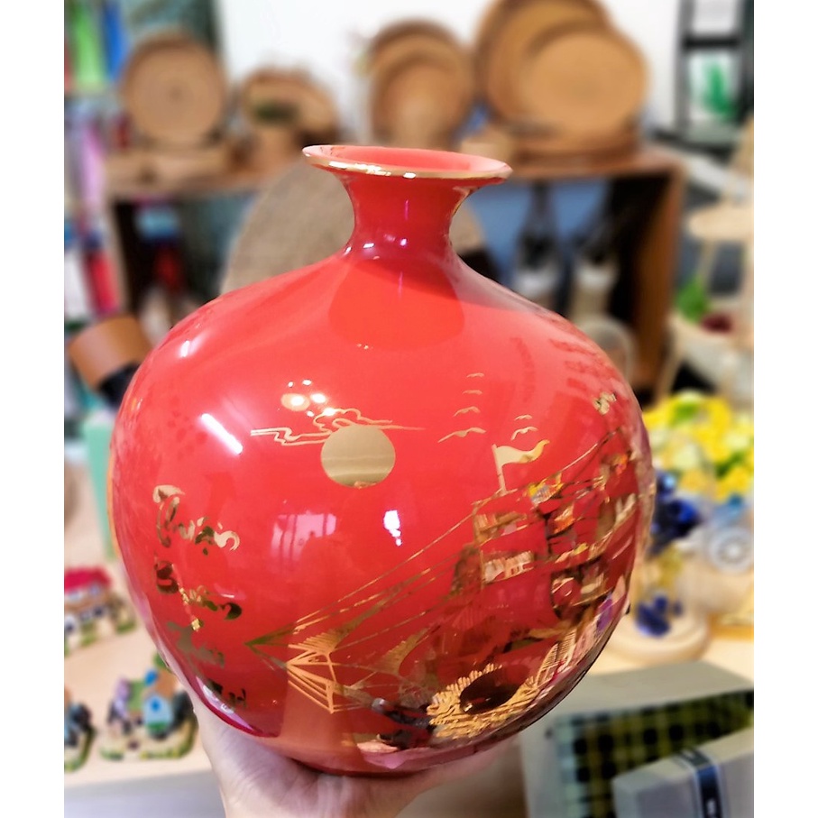 Bộ Quà tặng bình hút lộc, bình hút tài lộc thuận buồm xuôi gió cao cấp vẽ tay thủ công full size (Đầy đủ Bình+Hộp + đế)