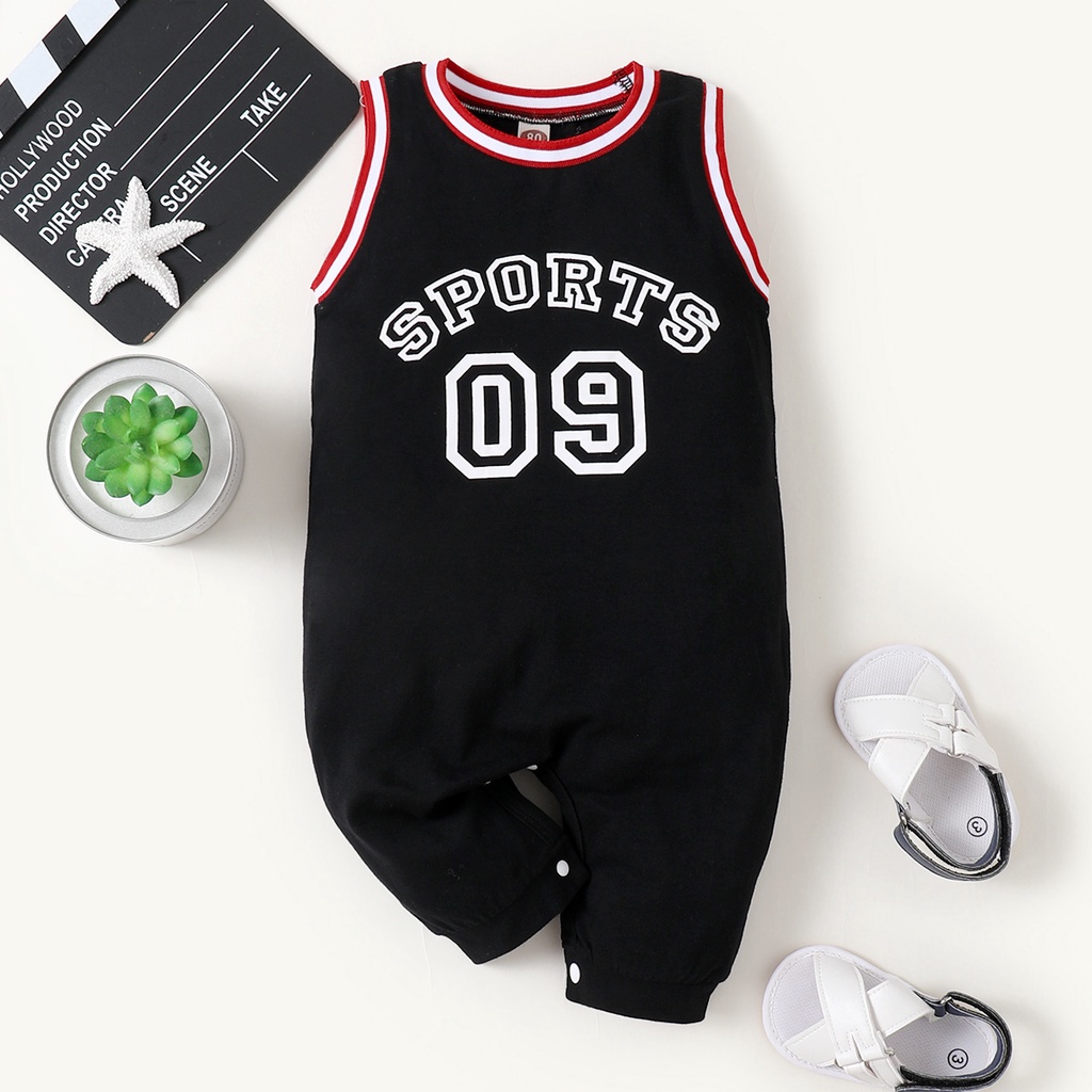 Áo liền quần Mikrdoo vải cotton không tay cho bé trai sơ sinh