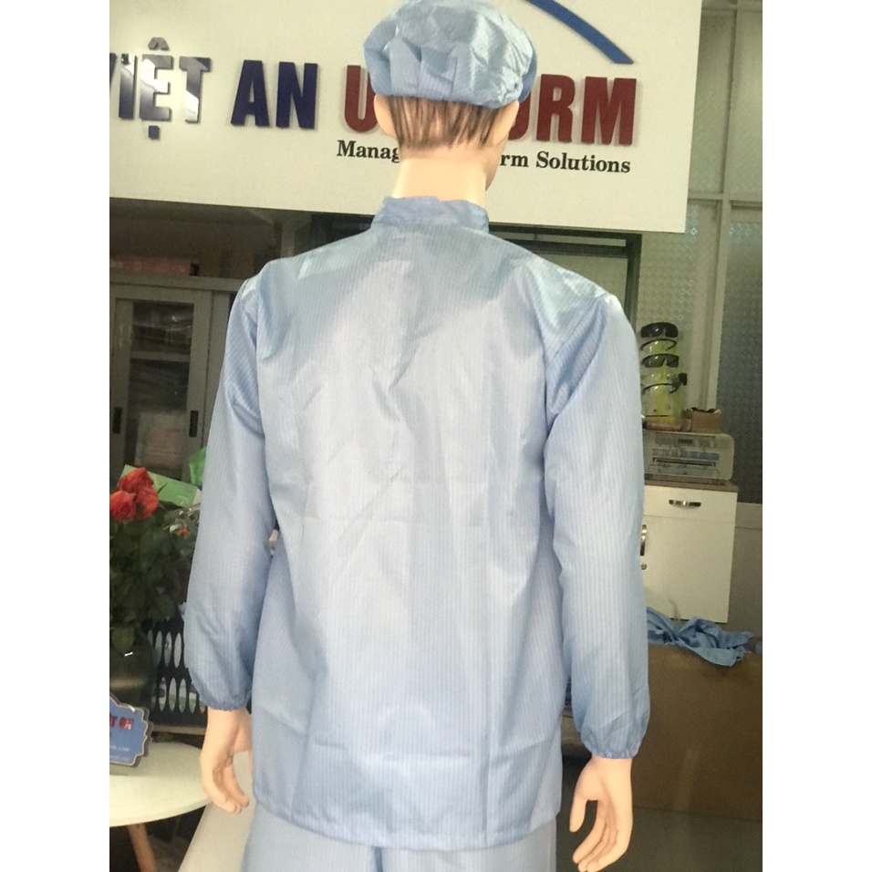 Áo phòng sạch chống tĩnh điện tay dài vải polyester chống thấm nước cổ bẻ hoặc cổ trụ giao ngẫu nhiên .
