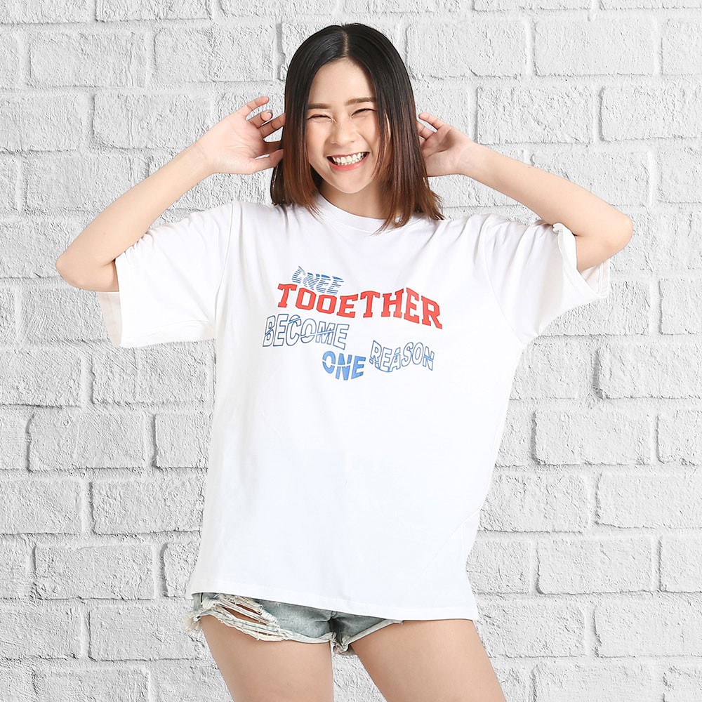 Áo thun tay lỡ phong cách unisex cổ tròn cho nam nữ in chữ TOOETHER đẹp T23