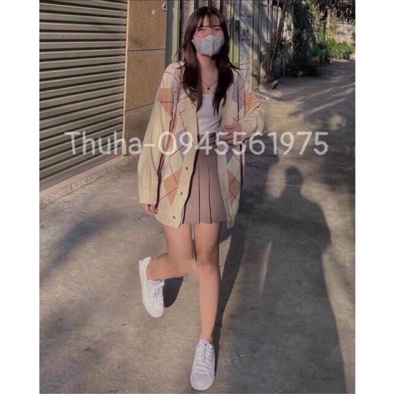 🌸 Áo khoác ngoài dáng rộng cúc cài họa tiết quả trám Ullzang 🌸