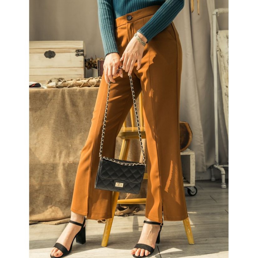 Quần tây ống rộng lai xẻ trẻ trung thanh lịch | BigBuy360 - bigbuy360.vn