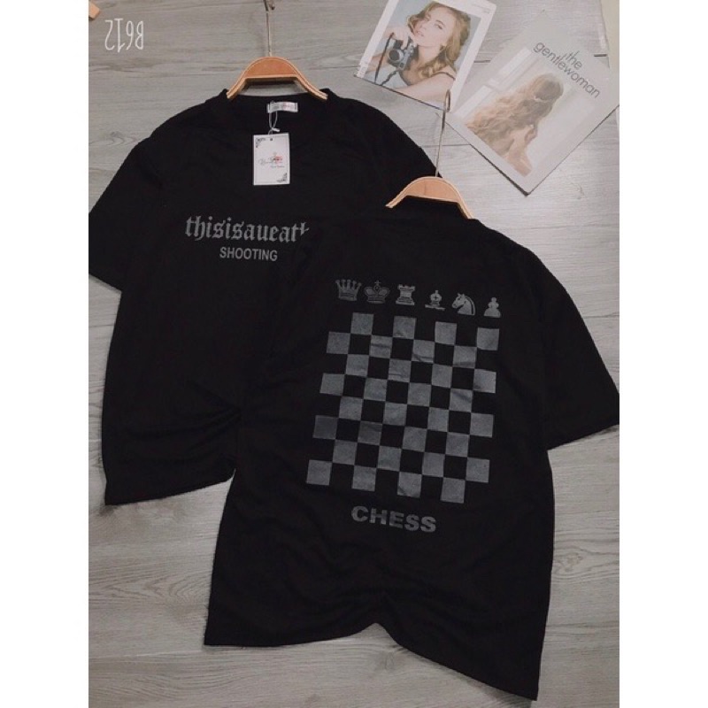 Áo phông unisex CHESS hoạ tiết bàn cờ form thụng tay lỡ cá tính Nhungkudo