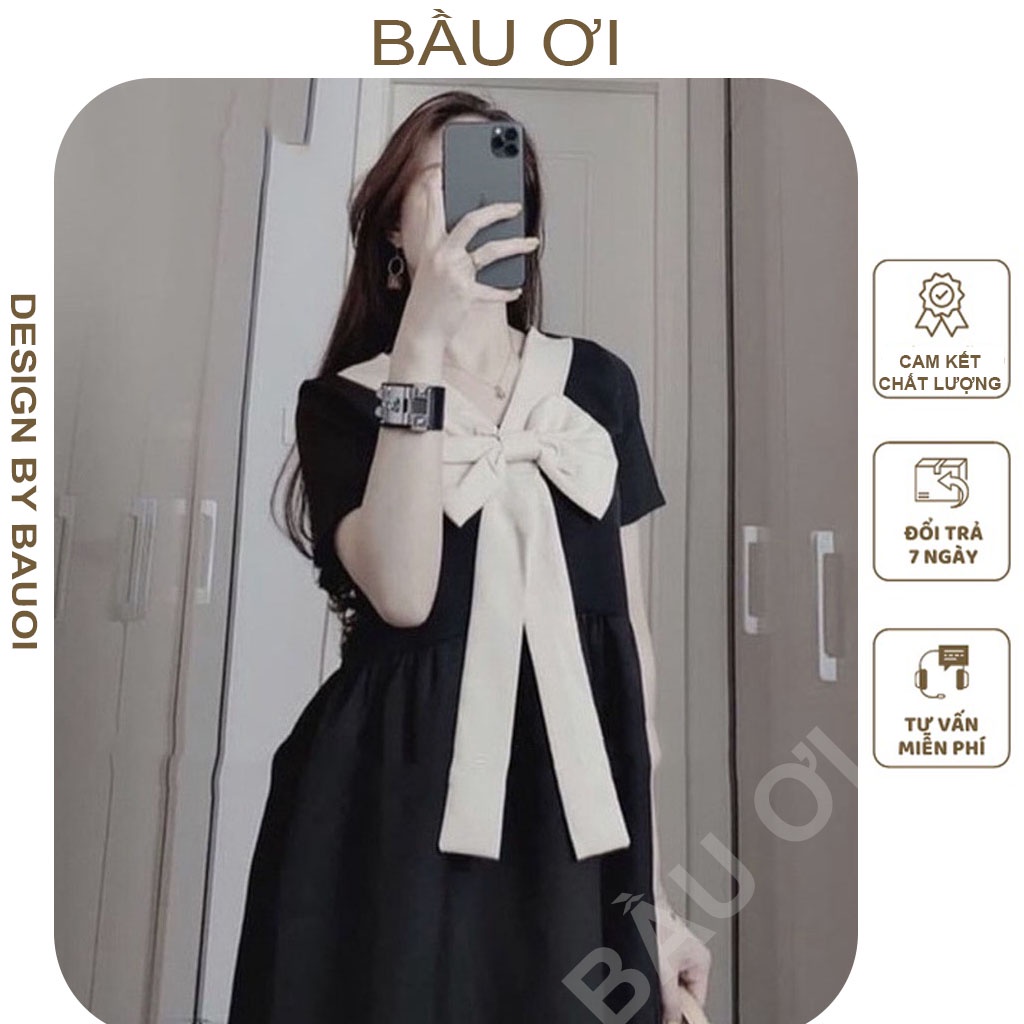 [BAUOIIV63] VÁY BẦU THỜI TRANG CÔNG SỞ DÁNG SUÔNG THIẾT KẾ NƠ ĐIỆU ĐÀ - ĐẦM BẦU BABYDOLL ĐẸP FREE SIZE