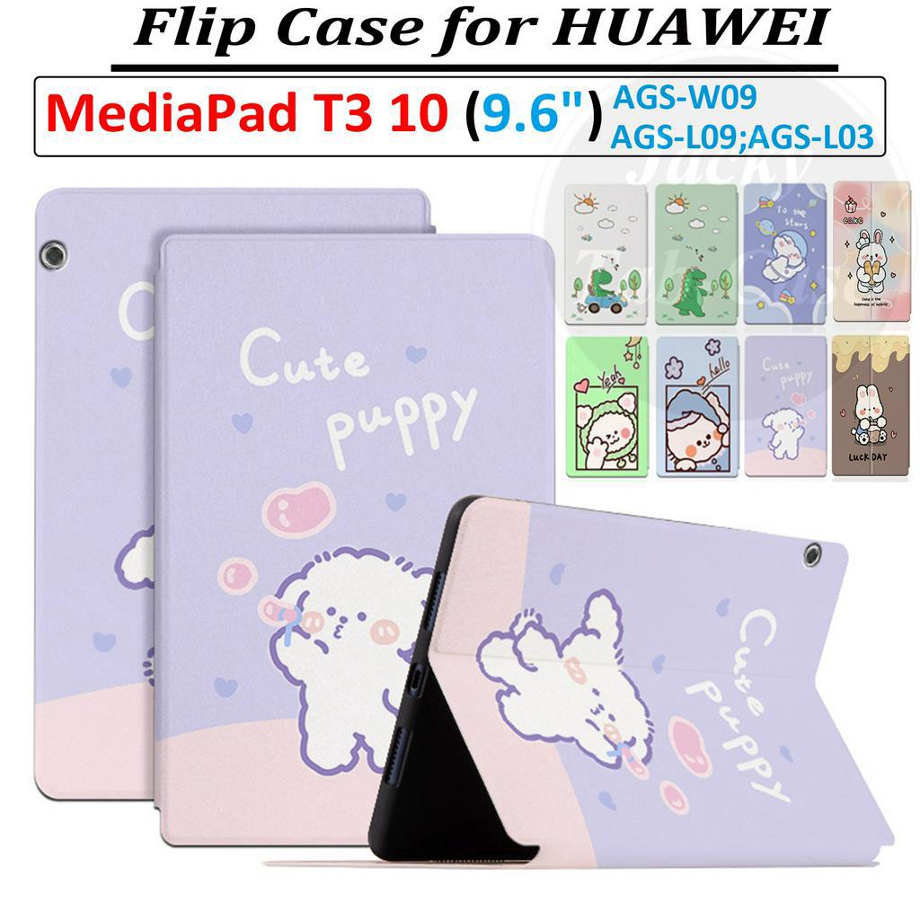 Ốp Máy Tính Bảng PU Nắp Gập Họa Tiết Hoạt Hình Cho Huawei MediaPad T3 10 9.6 "MediaPad T AGS-L09 AGS-W09 AGS-L03