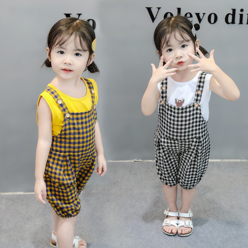 Set đồ bộ ngắn không tay in họa tiết dễ thương cho bé gái