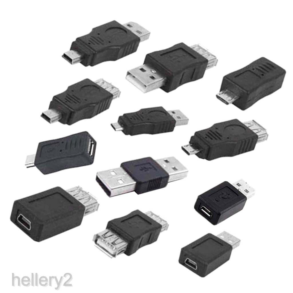 [HELLERY2] 12pcs Adapters Kit 12 in 1 OTG USB2.0 Male to Female Micro USB Mini USB