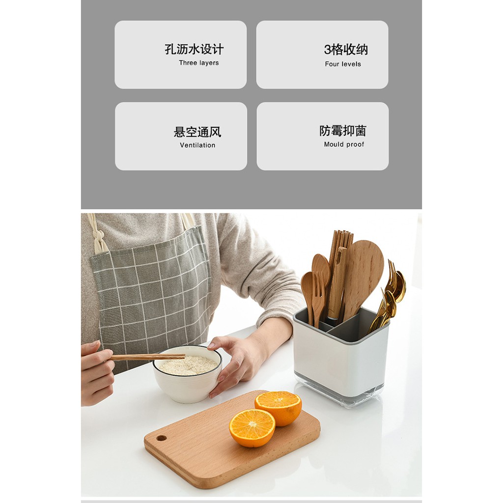 Hộp đựng muỗng đũa đa năng hai lớp ráo nước tiện dụngSHOPEMTRANG7Giỏ đựng đũa thìa, đa năng cao cấp có lỗ thoát nước