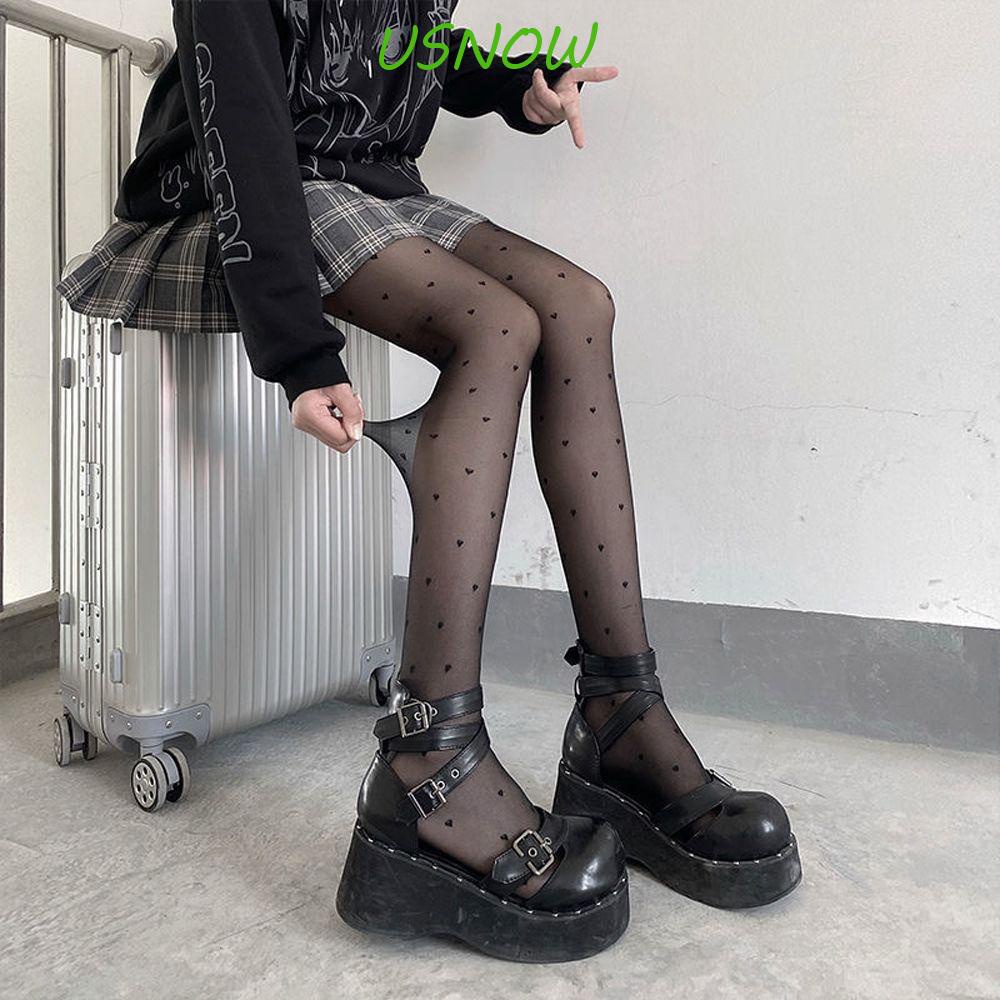 Quần Tất Lưới Trong Suốt Thoáng Khí Đính Nơ Họa Tiết Hoa Phong Cách Lolita