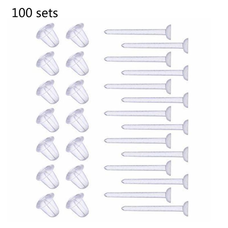 Set 100 chốt xỏ đeo bông tai bằng nhựa trong suốt không gây dị ứng DIY