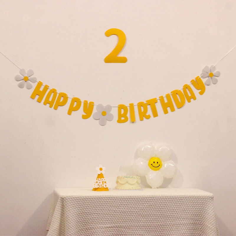 Dây Cờ Treo Tường Trang Trí Tiệc Sinh Nhật Họa Tiết Hoa Cúc Nhỏ Xinh