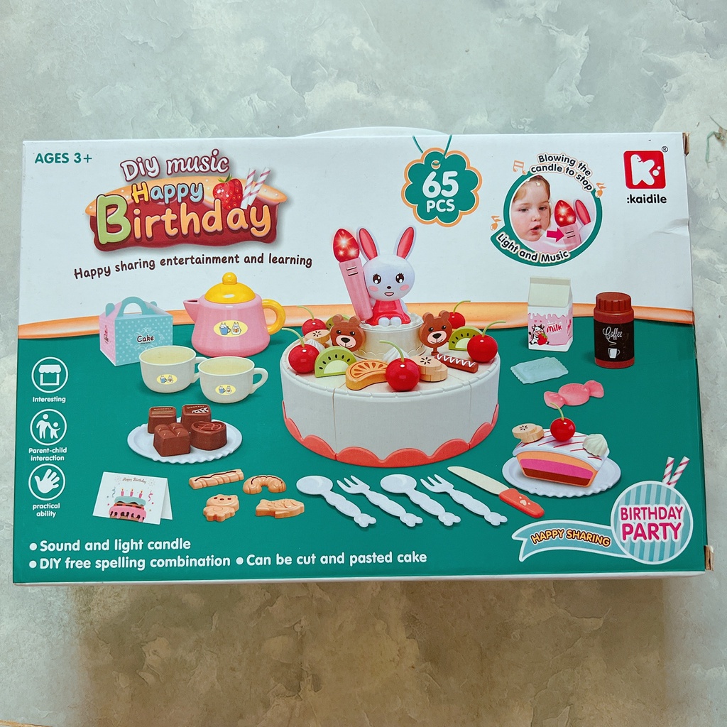 Đồ chơi Bánh kem sinh nhật nến cảm ứng hiệu ứng thổi tắt cho bé