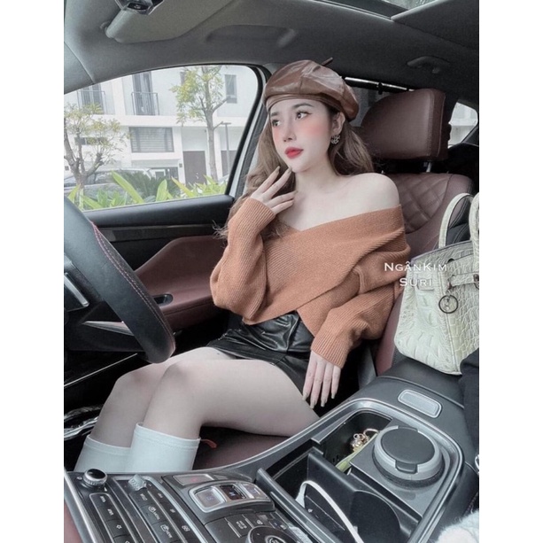 Áo len nữ dài tay cách điệu hai vạt chéo nhau len dày đẹp có ảnh thật