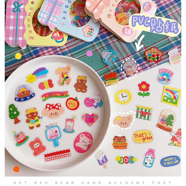 Sticker cute dán sổ, hình dán trang trí điện thoại trong suốt gói 40 miếng