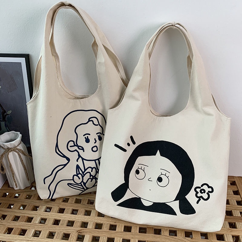 Túi Vải Canvas Đeo Vai Sức Chứa Lớn Tiện Dụng Cho Học Sinh