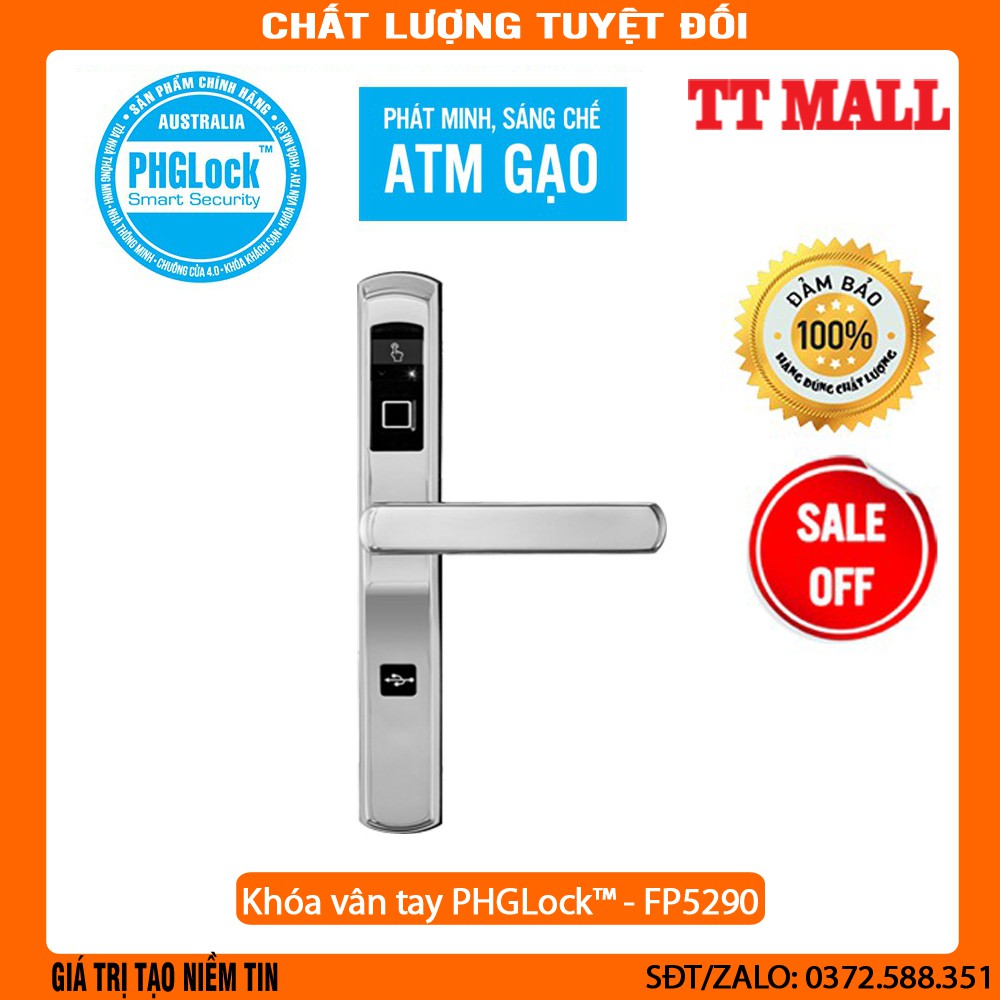Khóa vân tay,mã số, thẻ từ cho cửa nhôm,cửa inox PHGLock™ - FP5290 chính hãng bảo hành 24 tháng .