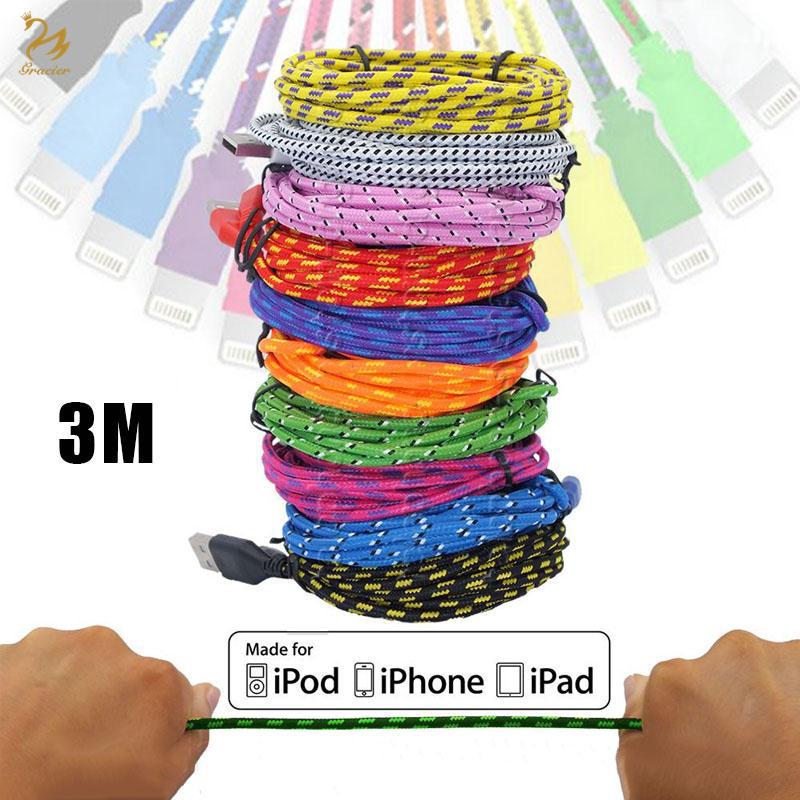 Cáp Sạc Bện Dài 3M Cho Iphone 5 5S 5C 6 7 Plus Ipad