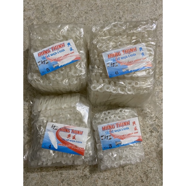 10 Nở nhựa 6 khía, tắc kê nhựa đủ size 3,4,5,6,7