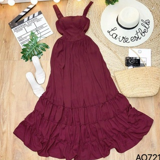 Đầm váy Maxi đi biển, dạo phố thiết kế 2 dây, bo lưng hở eo