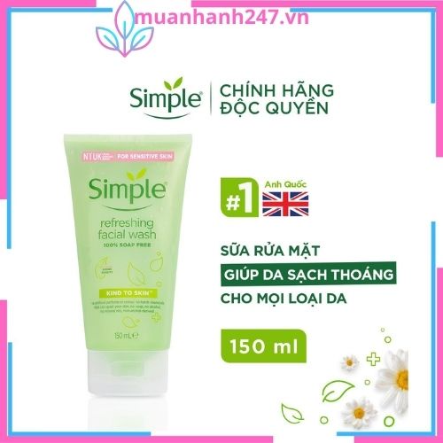 Sữa rửa mặt, Sữa rửa mặt dưỡng ẩm Simple Kind To Skin Refreshing Facial Wash Gel cho da nhạy cảm