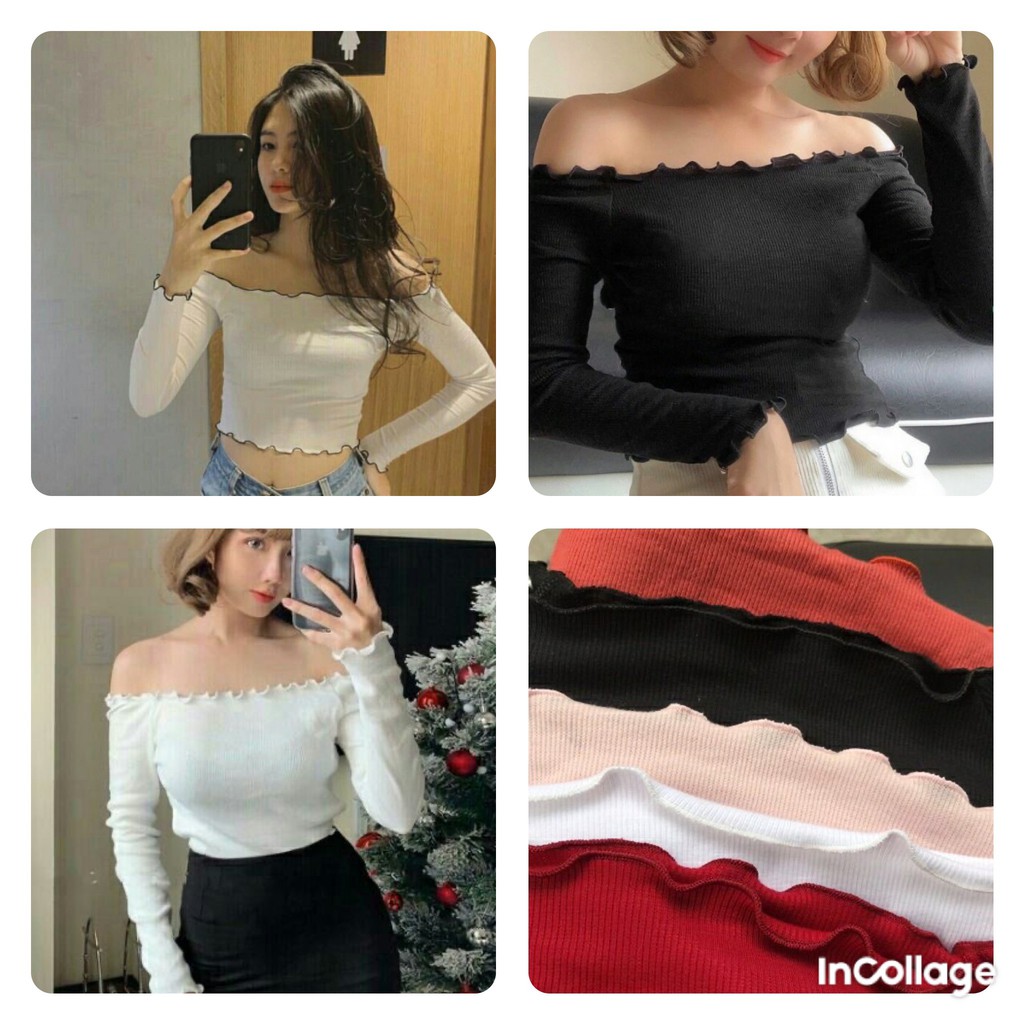 Áo Trễ Vai Nữ - Áo Len Gân Trễ Vai Tay Dài - Thời Trang Nữ An An - CRT14