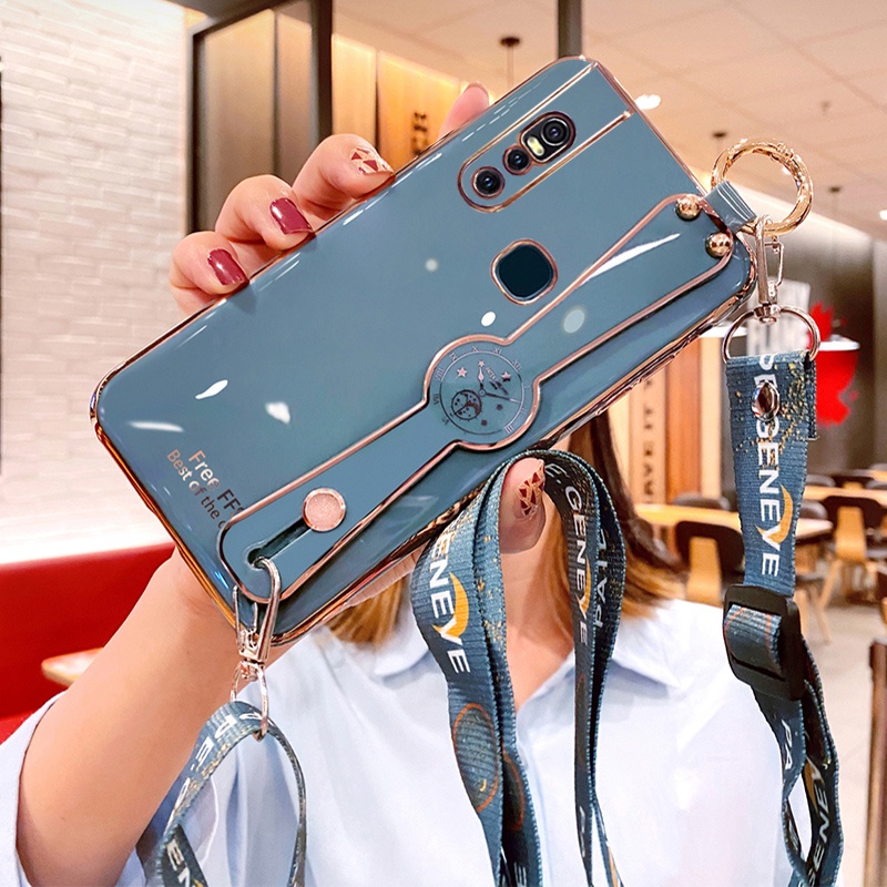 Ốp Điện Thoại Mềm Họa Tiết Kim Cương Kèm Dây Đeo Cổ Cho Vivo V15 V15 Pro