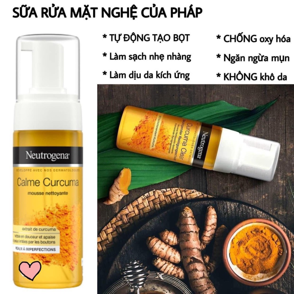 Sữa rửa mặt nghệ tạo bọt Neutrogena Calme Curcuma 150ml - Hàng Pháp