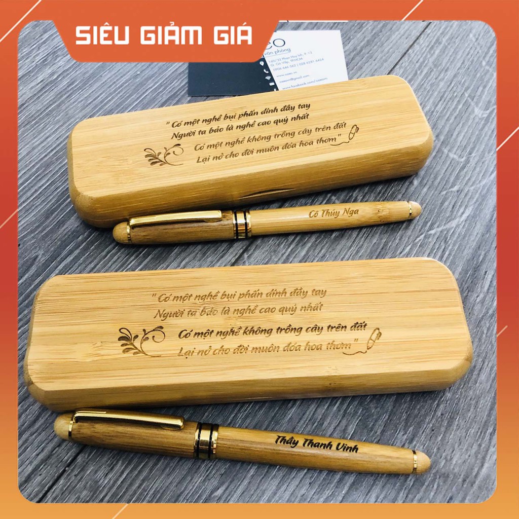 Bộ Quà Tặng Bút Gỗ Tre Khắc Tên, Chữ, Logo Theo Yêu Cầu BG062 - Oze