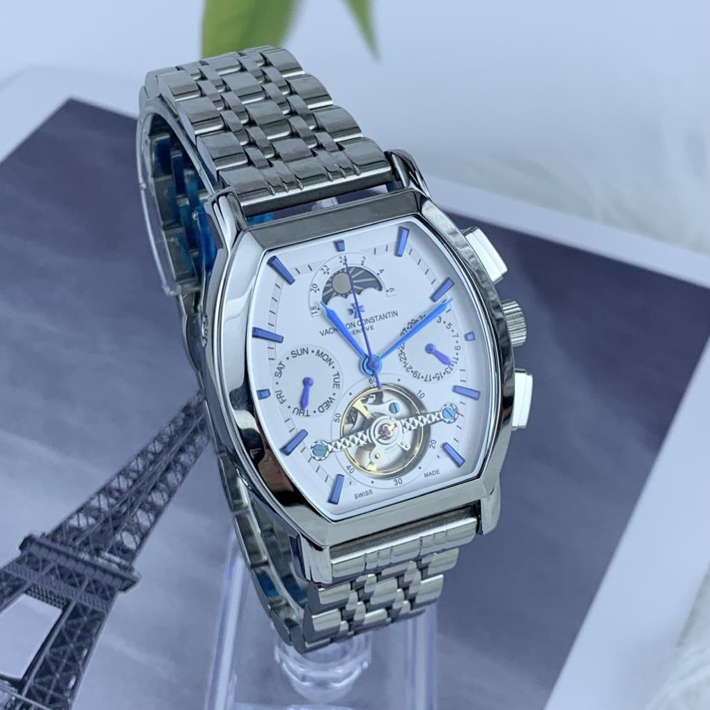 Đồng hồ Nam Vacheron máy nhật mẫu mặt vuông KIM XANH trắng dây thép dòng cơ Automatic size 40mm-41mm
