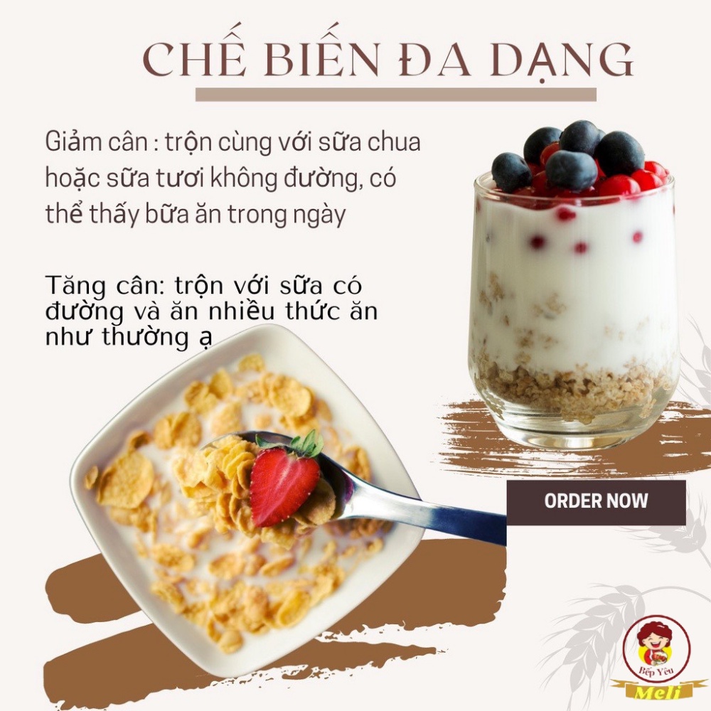 Granola siêu hạt và quả BẾP MELI Ngũ cốc giảm cân thêm xoài sấy, óc chó, dừa khô