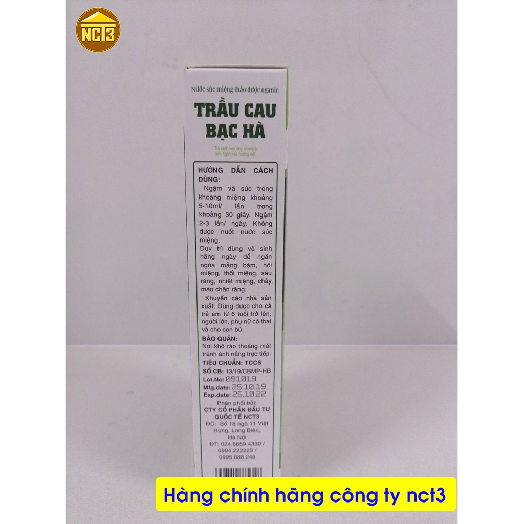 ( Bán Giá Sỉ ) Nước Súc Miệng Thảo Dược Trầu Cau Bạc Hà Công ty NCT3 - Hơi Thở Thơm Mát, Sảng Khoái, Tự Tin