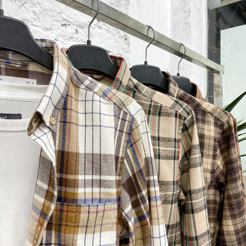 Áo Sơmi Nam BT họa tiết sọc, sơmi caro dài tay công sở - phối streetstyle tông Nâu Be kiểu Hàn GATE6 - #4718