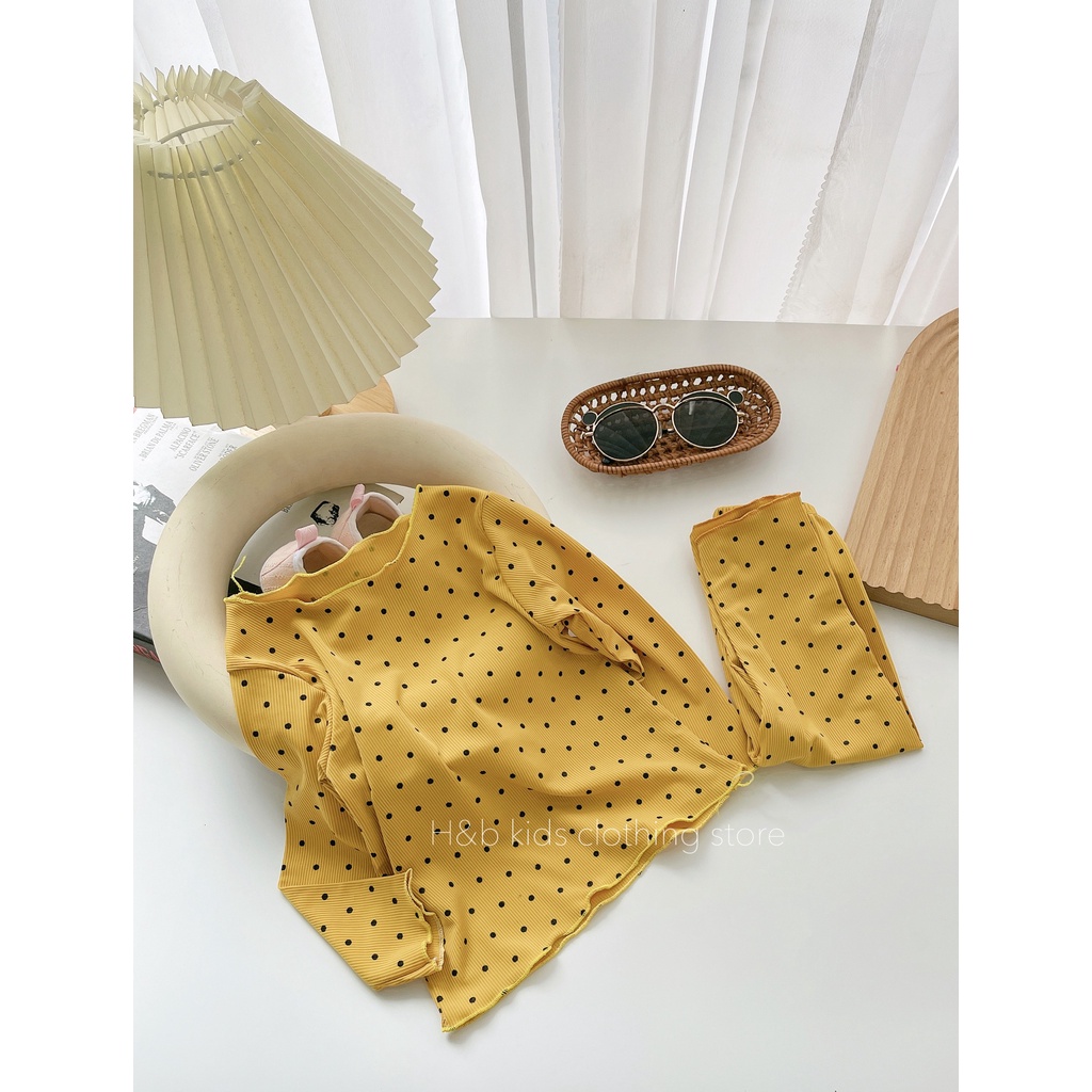 Bộ dài tay bé gái tăm lạnh chấm bi, bộ thu đông bé gái mềm đẹp dễ thương 8 -20kg