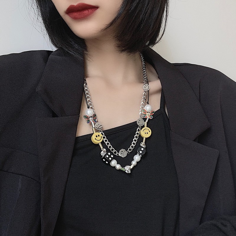 Dây chuyền mặt đầu lâu xúc xắc mặt cười ngọc trai nhân tạo bướm thời trang hip hop dành cho cả nam và nữ 23157