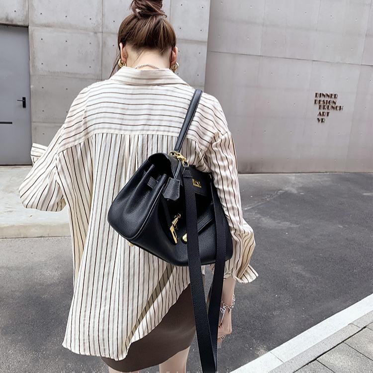 Áo sơ mi dài tay kẻ sọc dáng rộng phong cách Hàn Quốc cho nữ