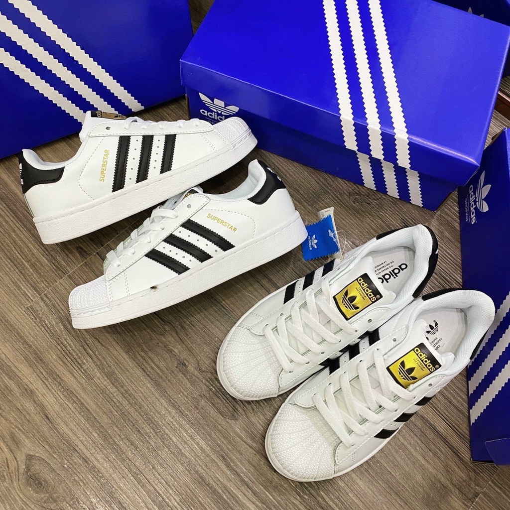 Giày superstar trắng kẻ đen mũi sò tem vàng cao cấp