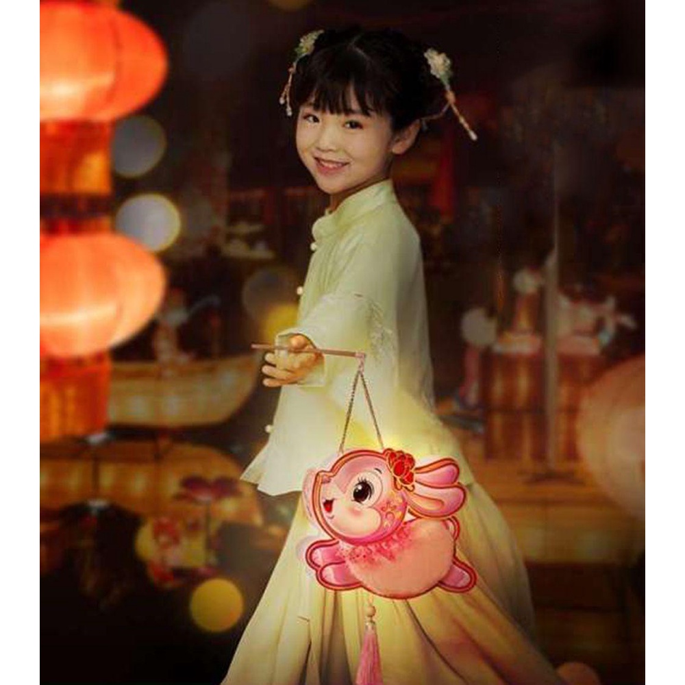 YIYU Lồng Đèn PVC Hình Thỏ Tua Rua Phối Lông Xù Sáng Tạo Cho Bé