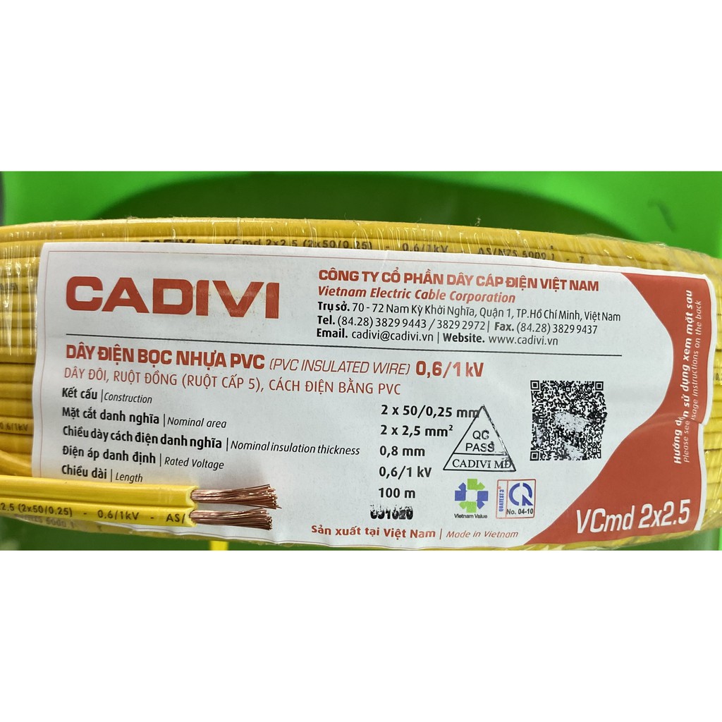 Dây điện đôi mềm Cadivi 2 x 2.5 mm2 ( vcmd 1 lớp vỏ ) - Bán lẻ theo mét