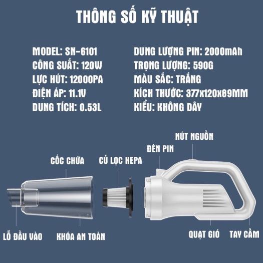 Máy Hút Bụi Cầm Tay Không Dây Sử Dụng Pin Sạc Damas D610 - Hàng Chính Hãng - UniMart Official Store