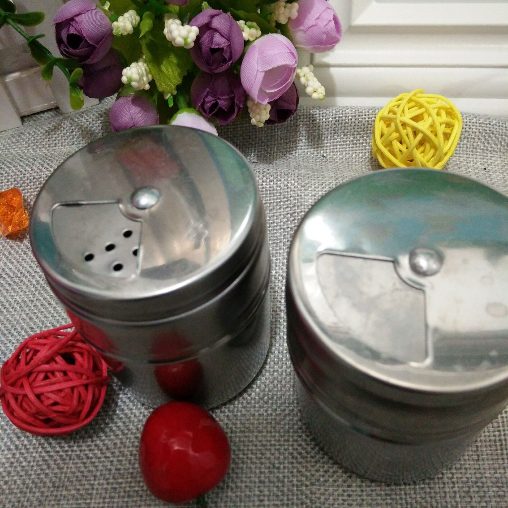 Hủ đựng tăm, đưng tiêu inox có nắp xoay chỉnh lỗ to nhỏ tiện lợi